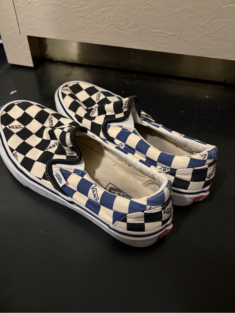 Vans Slip-On Checkerboard Sneakers in Black and White - Picture 2 of 5